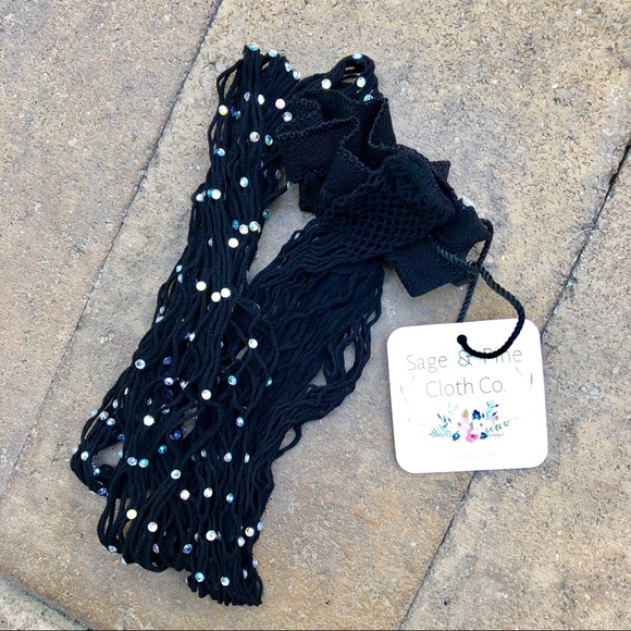 NWT💕Rhinestone Embellished Fishnet Black Stocking - Picture 6 of 6